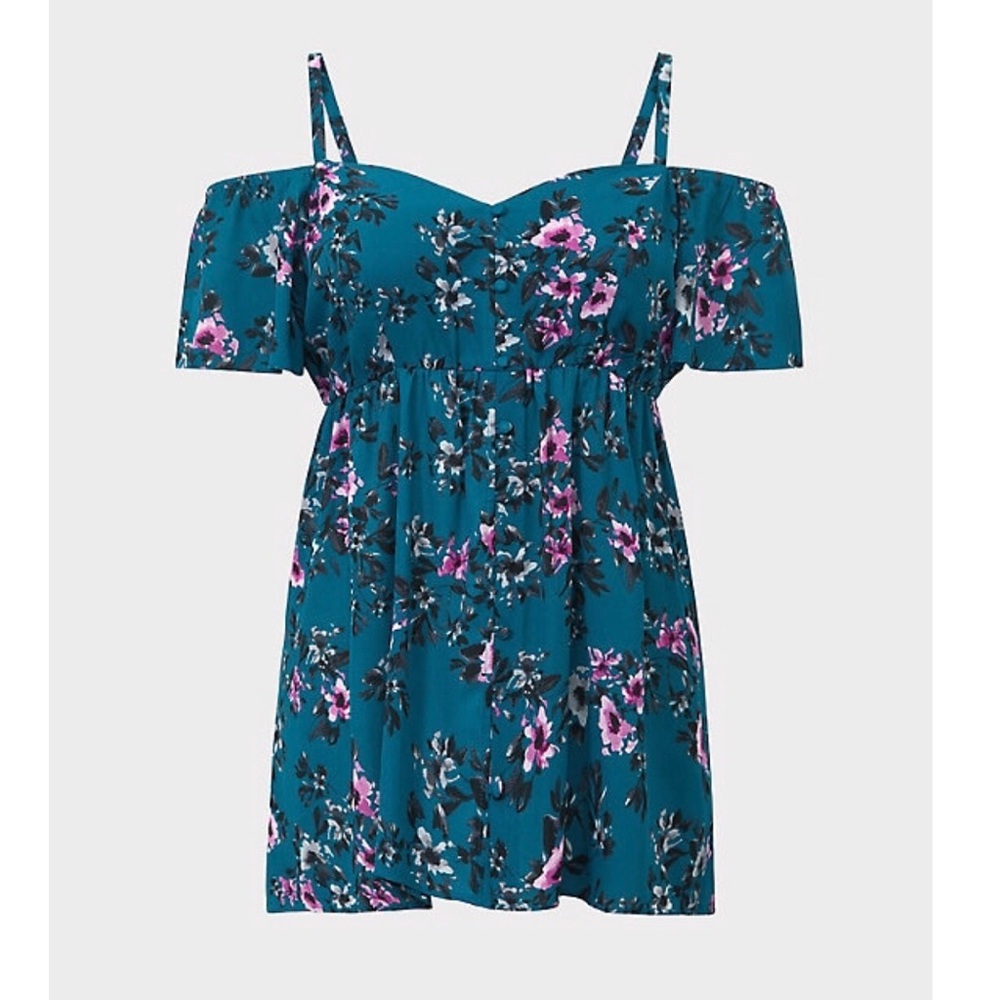 Torrid Green Floral Cold Shoulder Blouse